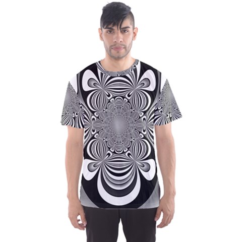 Black And White Ornamental Flower Men s Sport Mesh Tee by designworld65