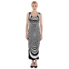 Black And White Ornamental Flower Fitted Maxi Dress by designworld65