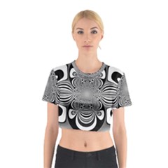 Black And White Ornamental Flower Cotton Crop Top by designworld65