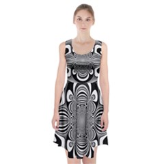 Black And White Ornamental Flower Racerback Midi Dress by designworld65