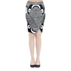 Black And White Ornamental Flower Midi Wrap Pencil Skirt by designworld65