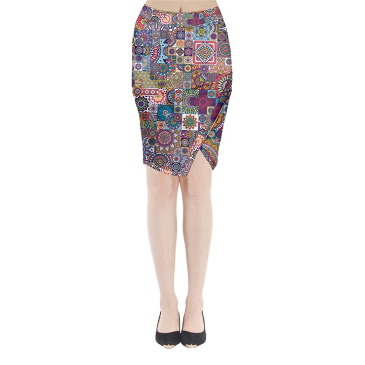 Ornamental Mosaic Background Midi Wrap Pencil Skirt
