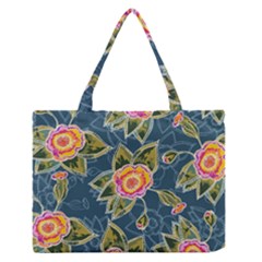 Floral Fantsy Pattern Medium Zipper Tote Bag by DanaeStudio