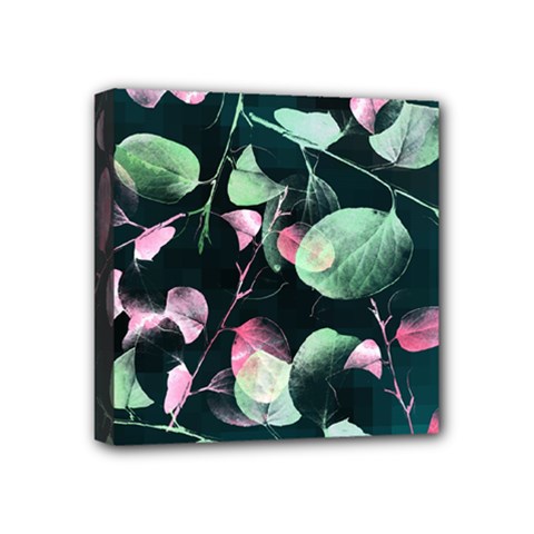 Modern Green And Pink Leaves Mini Canvas 4  X 4  by DanaeStudio