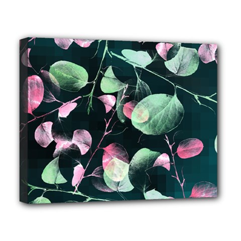 Modern Green And Pink Leaves Deluxe Canvas 20  X 16   by DanaeStudio