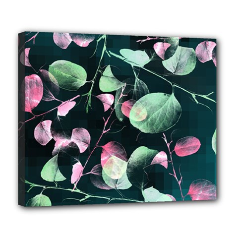 Modern Green And Pink Leaves Deluxe Canvas 24  X 20  