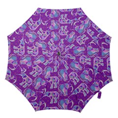 Cute Violet Elephants Pattern Hook Handle Umbrellas (large) by DanaeStudio