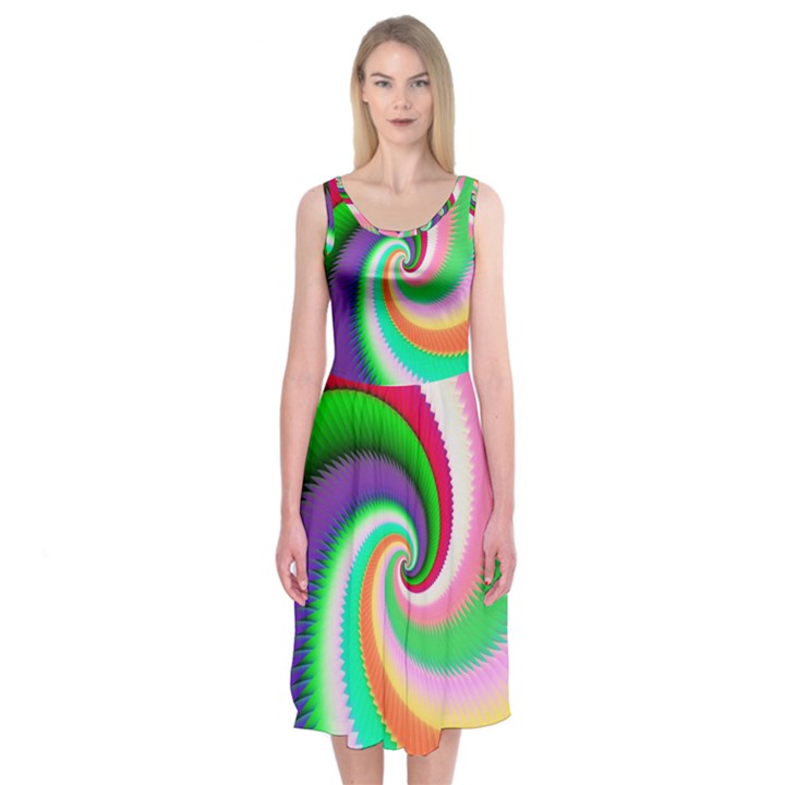 Colorful Spiral Dragon Scales   Midi Sleeveless Dress