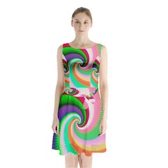 Colorful Spiral Dragon Scales   Sleeveless Chiffon Waist Tie Dress by designworld65