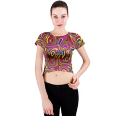 Abstract Shimmering Multicolor Swirly Crew Neck Crop Top by designworld65