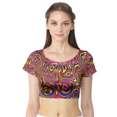 Abstract Shimmering Multicolor Swirly Short Sleeve Crop Top (tight Fit) by designworld65