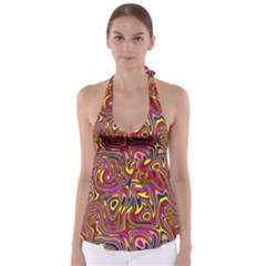 Abstract Shimmering Multicolor Swirly Babydoll Tankini Top by designworld65