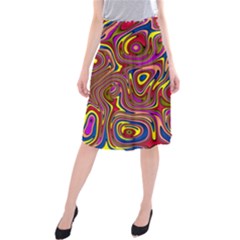Abstract Shimmering Multicolor Swirly Midi Beach Skirt by designworld65