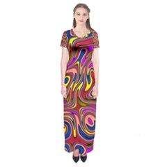 Abstract Shimmering Multicolor Swirly Short Sleeve Maxi Dress by designworld65