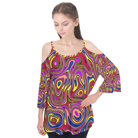 Abstract Shimmering Multicolor Swirly Flutter Tees by designworld65