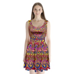 Abstract Shimmering Multicolor Swirly Split Back Mini Dress  by designworld65