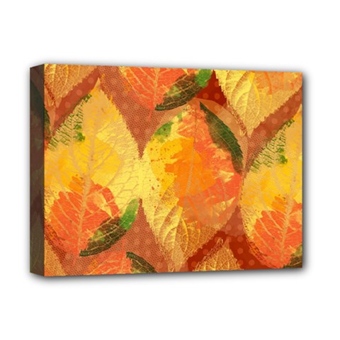Fall Colors Leaves Pattern Deluxe Canvas 16  X 12  