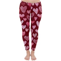 Watercolor Valentine s Day Hearts Winter Leggings 