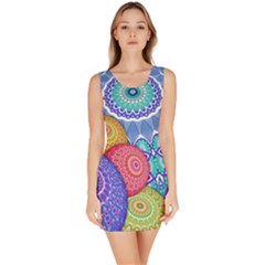 India Ornaments Mandala Balls Multicolored Sleeveless Bodycon Dress by EDDArt