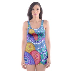 India Ornaments Mandala Balls Multicolored Skater Dress Swimsuit by EDDArt