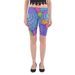 India Ornaments Mandala Balls Multicolored Yoga Cropped Leggings by EDDArt