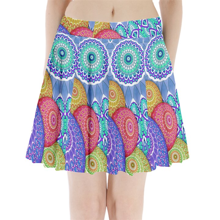 India Ornaments Mandala Balls Multicolored Pleated Mini Skirt