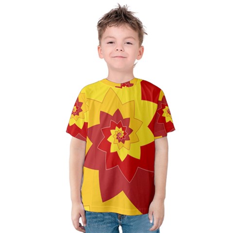 Flower Blossom Spiral Design  Red Yellow Kids  Cotton Tee by designworld65