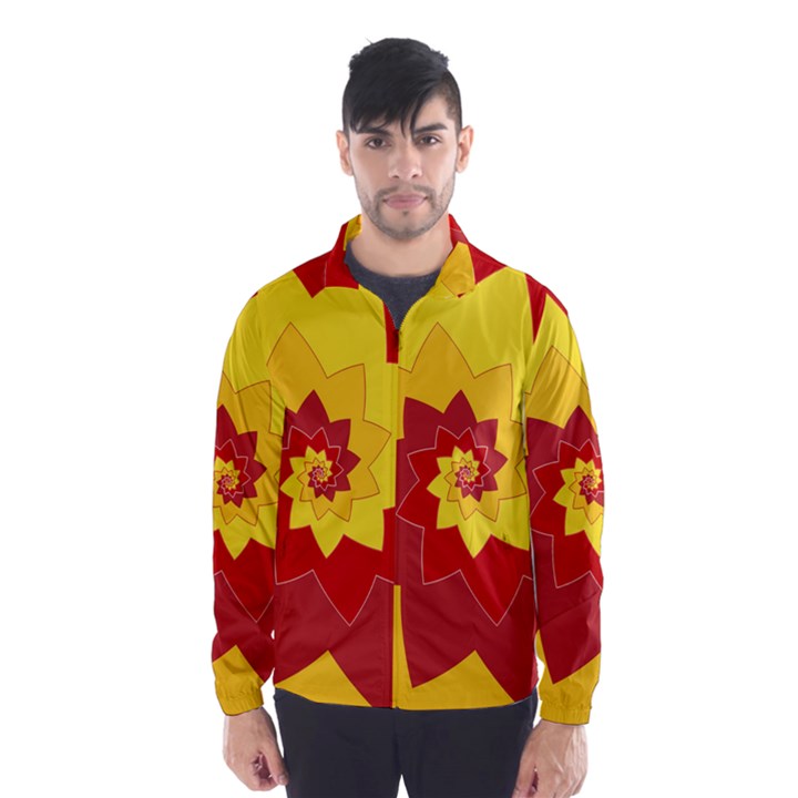 Flower Blossom Spiral Design  Red Yellow Wind Breaker (Men)