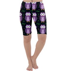 Halloween Purple Owls Pattern Cropped Leggings  by Valentinaart