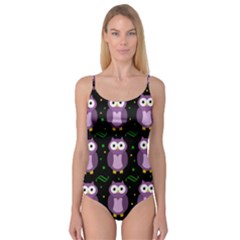 Halloween Purple Owls Pattern Camisole Leotard  by Valentinaart