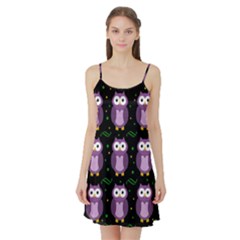 Halloween Purple Owls Pattern Satin Night Slip by Valentinaart