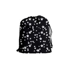 Black And White Starry Pattern Drawstring Pouches (medium)  by DanaeStudio