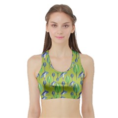 Tropical Floral Pattern Sports Bra With Border by dflcprintsclothing