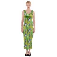 Tropical Floral Pattern Fitted Maxi Dress by dflcprintsclothing