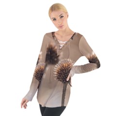 Withered Globe Thistle In Autumn Macro Women s Tie Up Tee by wsfcow