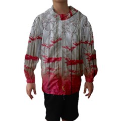 Magic Forest In Red And White Hooded Wind Breaker (kids)