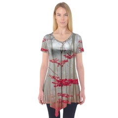 Magic forest in red and white Short Sleeve Tunic 