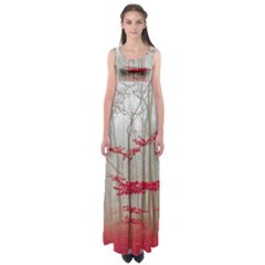 Magic Forest In Red And White Empire Waist Maxi Dress