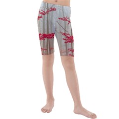 Magic Forest In Red And White Kids  Mid Length Swim Shorts by wsfcow