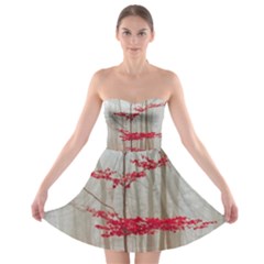 Magic Forest In Red And White Strapless Bra Top Dress by wsfcow