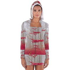 Magic Forest In Red And White Women s Long Sleeve Hooded T-shirt