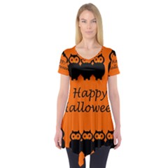 Happy Halloween - Owls Short Sleeve Tunic  by Valentinaart