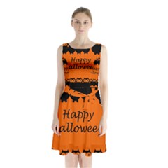 Happy Halloween - Owls Sleeveless Chiffon Waist Tie Dress by Valentinaart