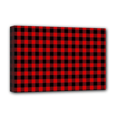 Lumberjack Plaid Fabric Pattern Red Black Deluxe Canvas 18  X 12   by EDDArt