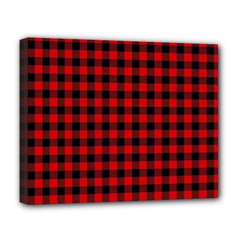 Lumberjack Plaid Fabric Pattern Red Black Deluxe Canvas 20  X 16   by EDDArt