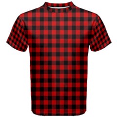 Lumberjack Plaid Fabric Pattern Red Black Men s Cotton Tee by EDDArt