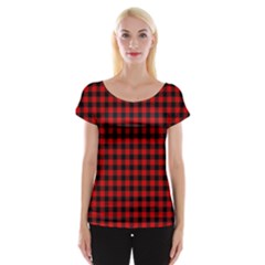 Lumberjack Plaid Fabric Pattern Red Black Women s Cap Sleeve Top by EDDArt