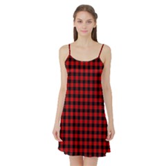 Lumberjack Plaid Fabric Pattern Red Black Satin Night Slip