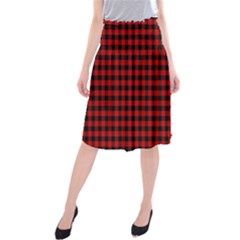 Lumberjack Plaid Fabric Pattern Red Black Midi Beach Skirt by EDDArt