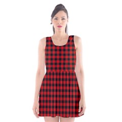 Lumberjack Plaid Fabric Pattern Red Black Scoop Neck Skater Dress by EDDArt